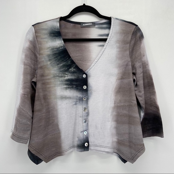 Alembika Tops - Alembika Brown White Black Asymmetrical Hem Top